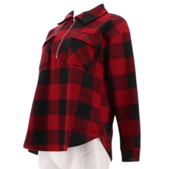 Cuddl Duds Flannel Fleece Half-Zip Pullover New Red Check Size Small - Picture 3 of 3